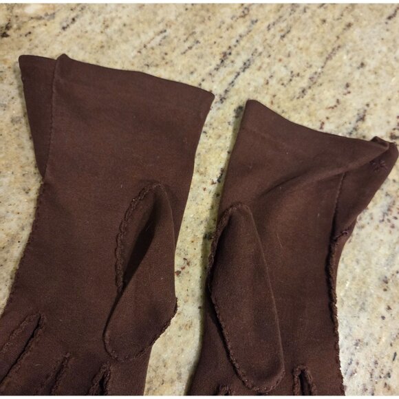 Vintage Womens Size M/L Brown Cotton Formal 9.5" Gloves Embroidered Starburst - Picture 10 of 16